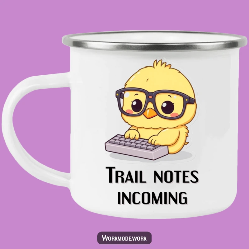 Funny Chick Typing Camping Mug: Work Hard, Camp Harder!