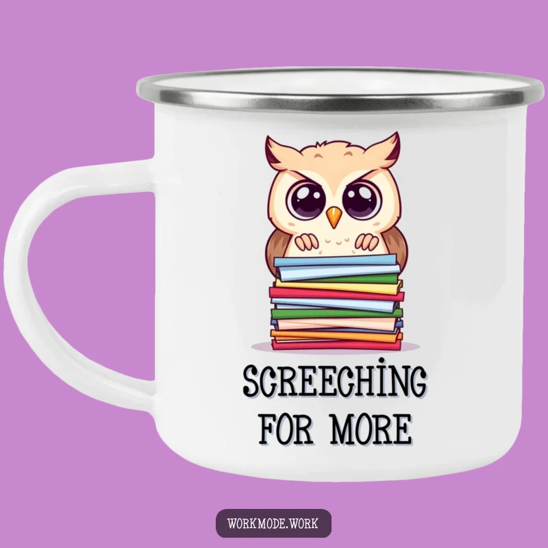 Funny Owl Camping Mug: Wise Wanderer Owl Studying Papers, Durable Funny Gift