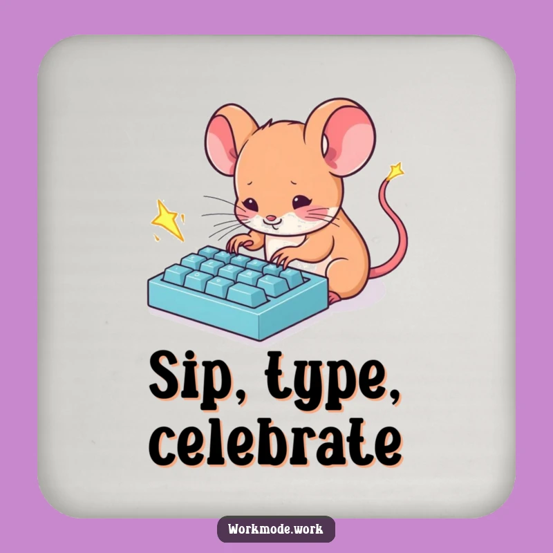 Funny Mouse Typist Coaster: Protect surfaces with a typing design, perfect funny gift.