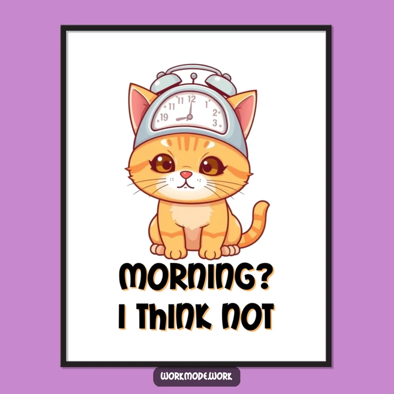 Funny Orange Cat Alarm Clock Poster: Whimsical Art for Cat Lovers' Walls
