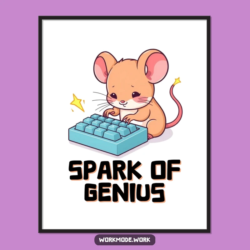 Funny Mouse Typist Poster: Whimsical wall art, perfect funny gift for home offices.