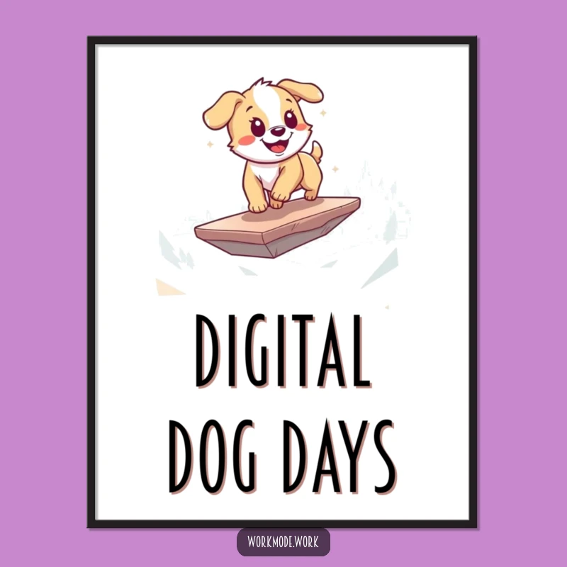 Free Printable Wall Art: Playful Puppy Zooms Digital Worlds, Energetic Download