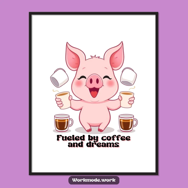 Free Printable Wall Art: Funny Piglet Juggling Coffee Downloadable Art Print