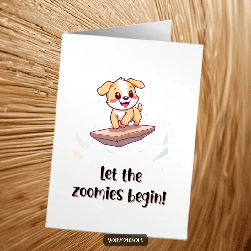 Funny Free Printable Birthday Card: Playful puppy zooms on a platform, leaving a trail of happy birthday confetti.