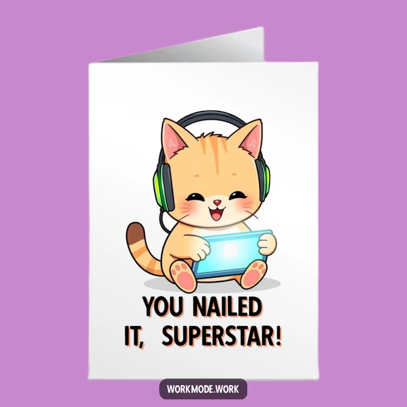 Free Printable Congrats Card: Cool Cat With Headphones Celebrates Your Achievement