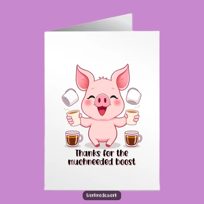 Free Printable Thank You Card: Funny Piglet Coffee Juggling Downloadable Gift