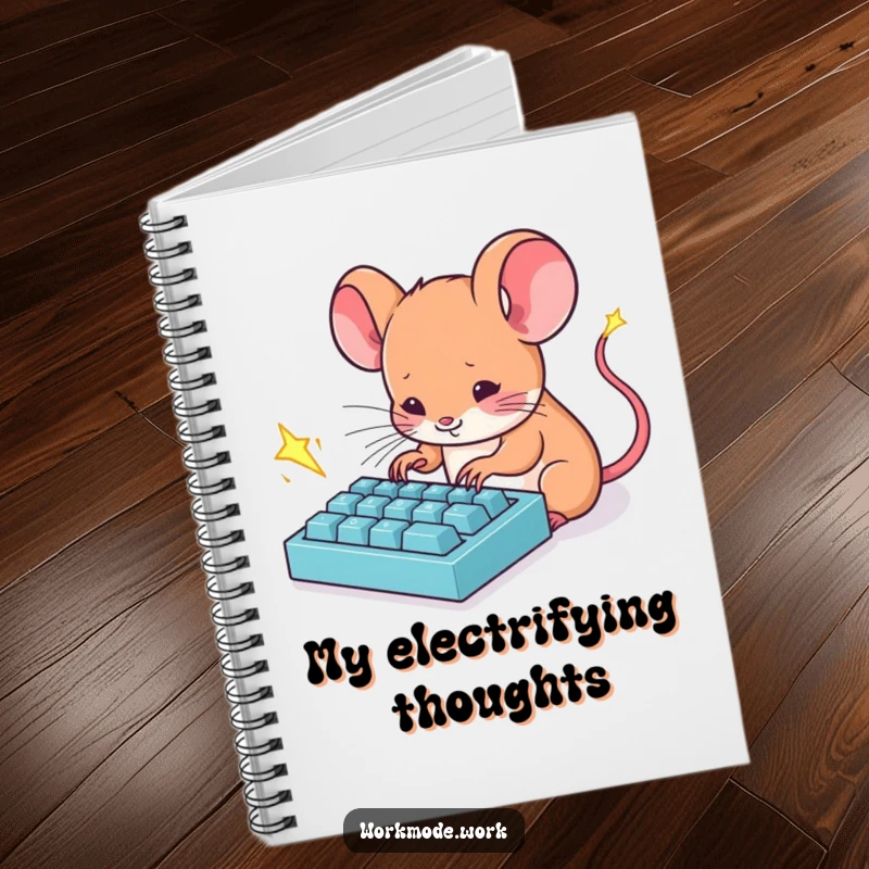 Funny Mouse Notebook: A tiny mouse furiously types on a miniature keyboard with sparks flying, a humorous journal.