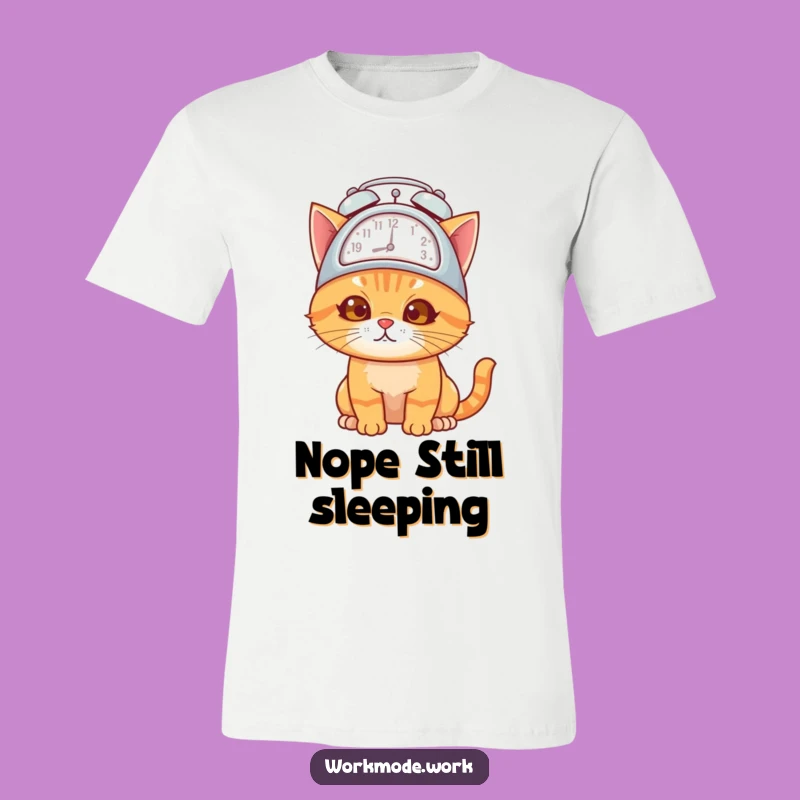 Funny Overwhelmed Orange Cat Alarm Clock Hat T-Shirt for Amused Cat Fans
